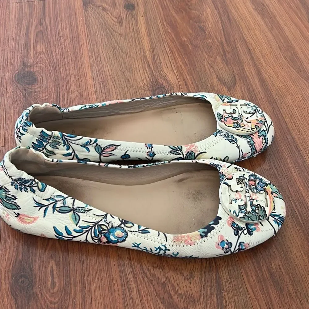 Tory Burch mini floral Ballet flats black 8 beige turquoise peach